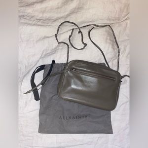ALL SAINTS 100% Lamb Leather grey purse with metal hardware